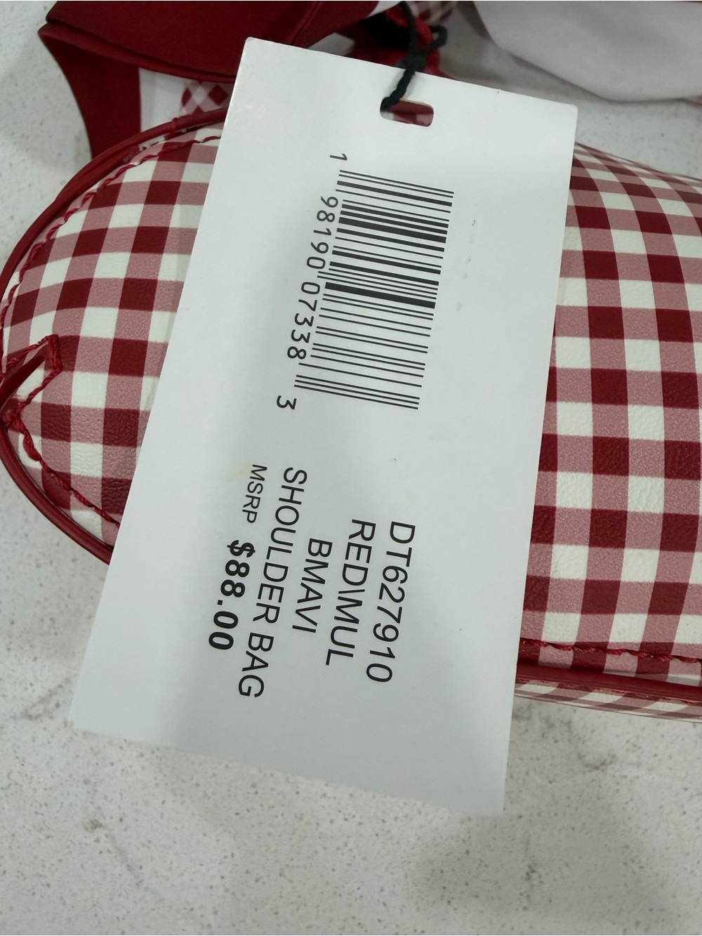Steve Madden Red and White Gingham Shoulder Bag with Scarf Accent - Picture 5 of 9
